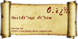 Oszlányi Áhim névjegykártya